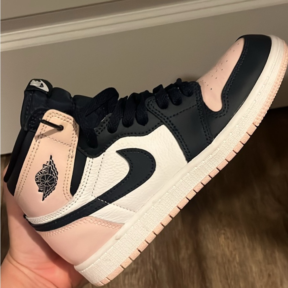 Nike Kids Sneakers - Jordan 1 high top navy blue , Pink, and White